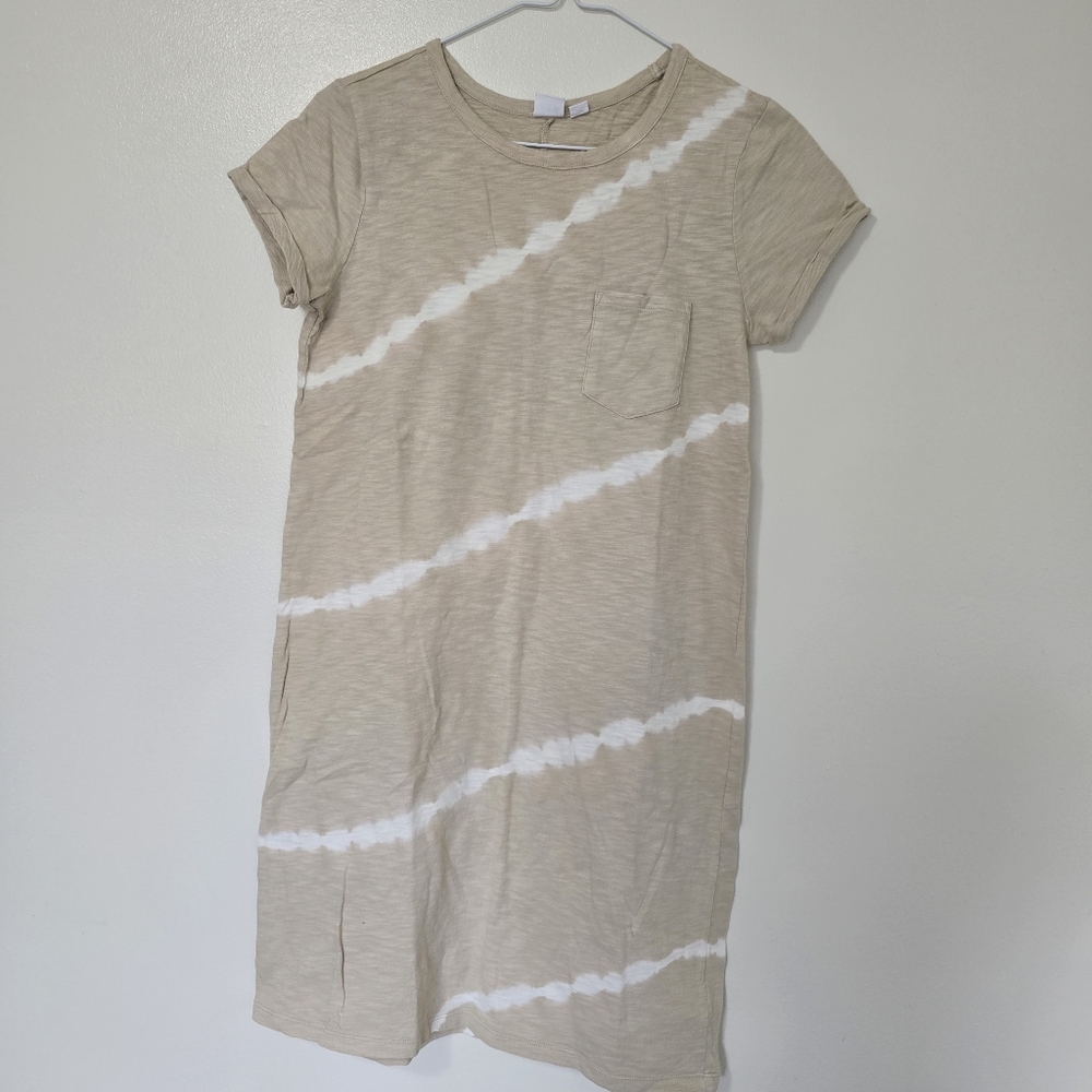 Gap Beige and White Tie-Dye T-Shirt Dress Xtra Small